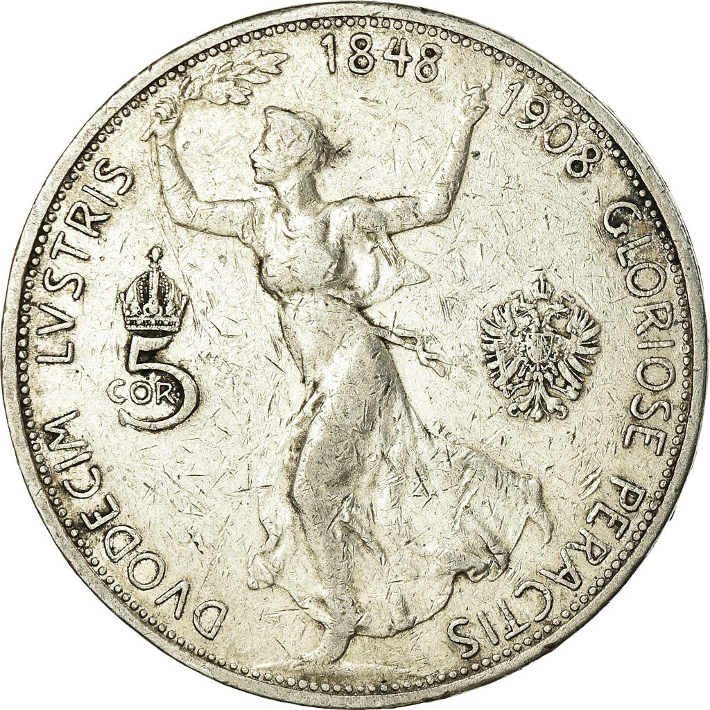 Moeda, Áustria, Franz Joseph I, 5 Corona, 1908, VF(30-35), Prata, KM:2809
