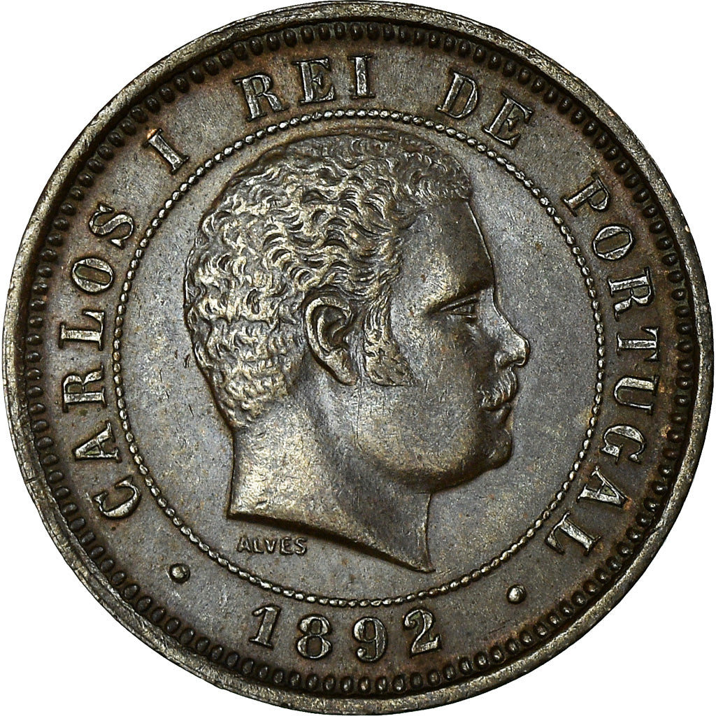 Coin, Portugal, Carlos I, 5 Reis, 1892, MS(60-62), Bronze, KM:530