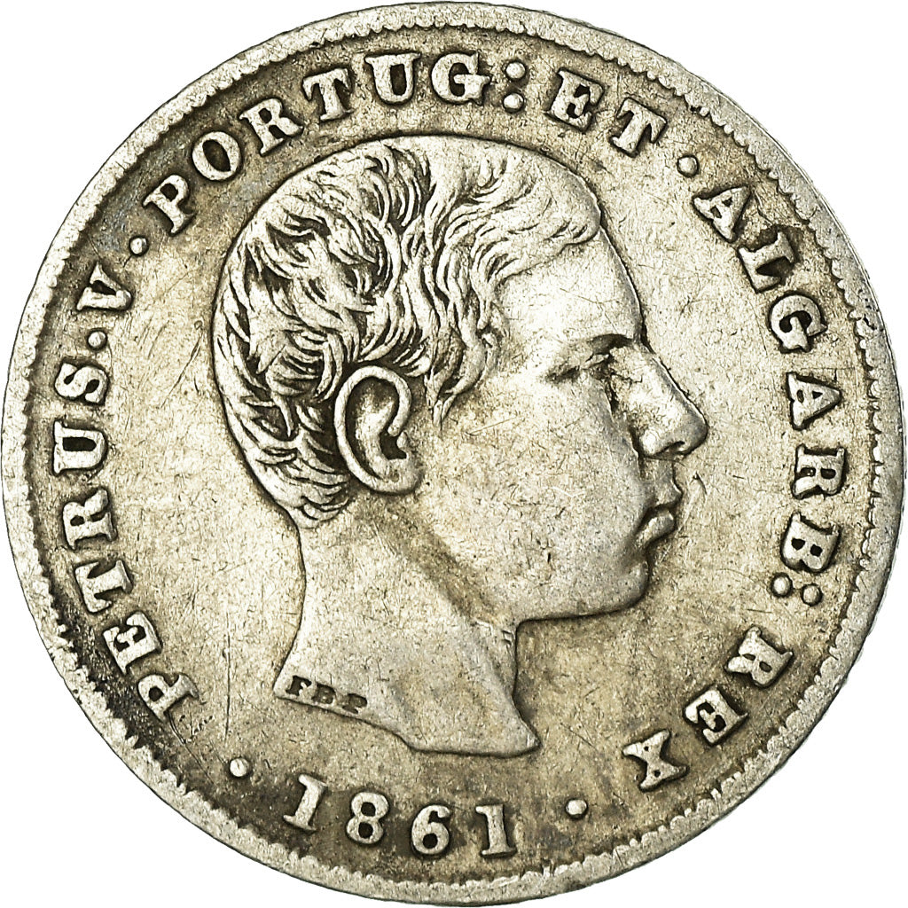 Moneda, Portugal, Pedro V, 100 Reis, 1861, Paris, BC+, Plata, KM:497