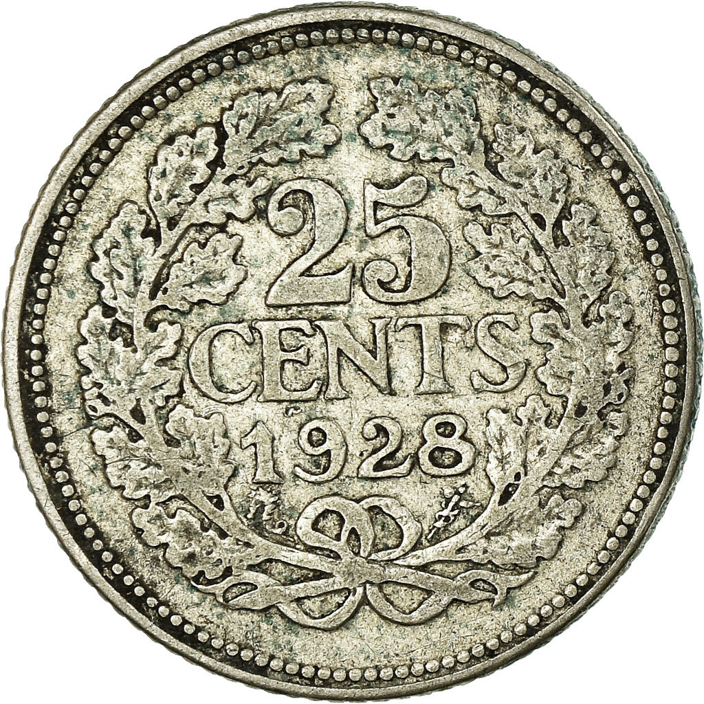 Coin, Netherlands, Wilhelmina I, 25 Cents, 1928, EF(40-45), Silver, KM:164