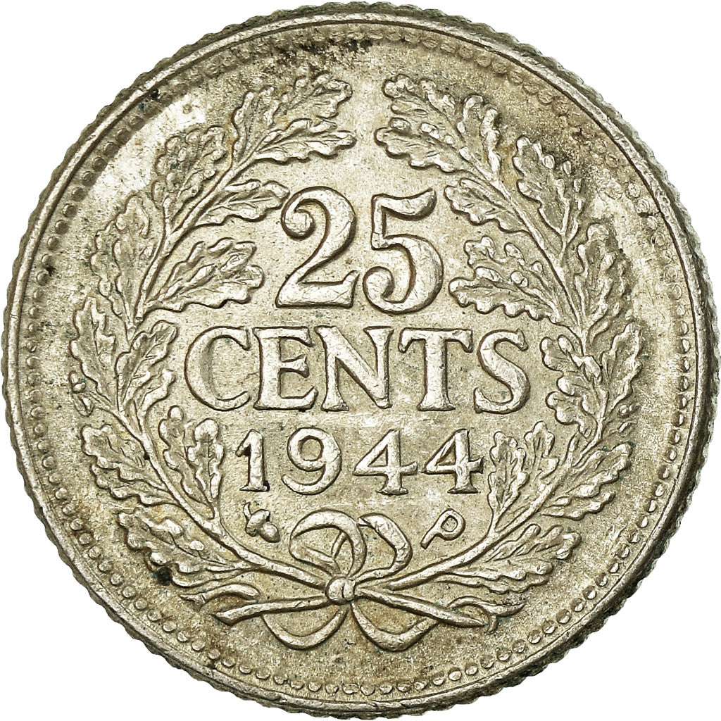 Coin, Netherlands, Wilhelmina I, 25 Cents, 1944, EF(40-45), Silver, KM:164