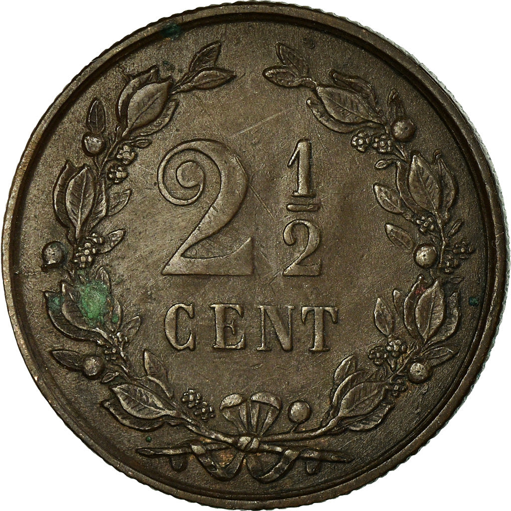 Coin, Netherlands, William III, 2-1/2 Cent, 1884, AU(50-53), Bronze, KM:108.1