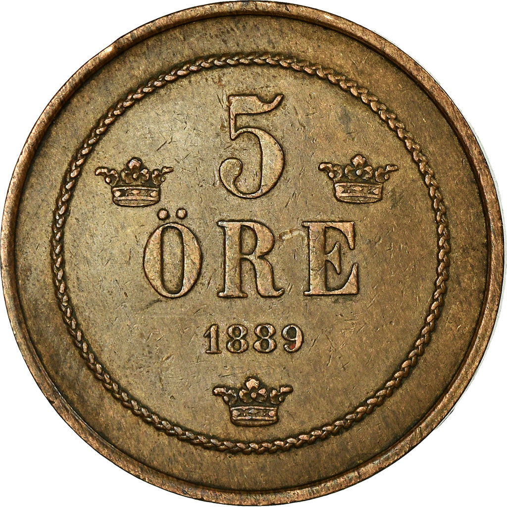 Coin, Sweden, Oscar II, 5 Öre, 1889, EF(40-45), Bronze, KM:757
