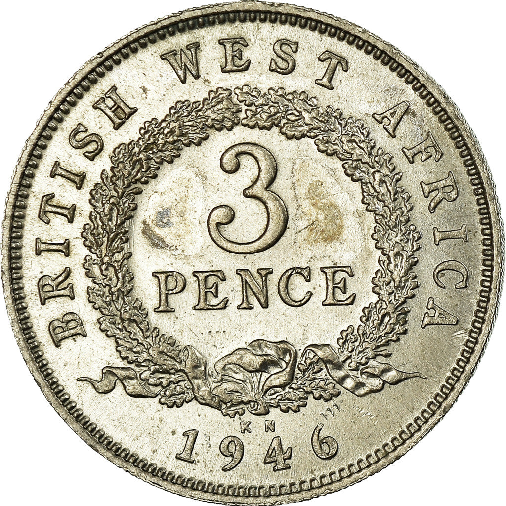 Coin, BRITISH WEST AFRICA, George VI, 3 Pence, 1946, AU(55-58), Copper-nickel