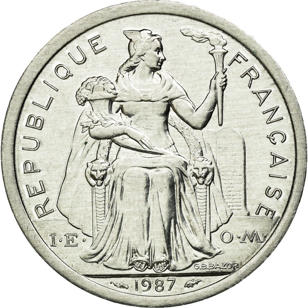 Coin, New Caledonia, 2 Francs, 1987, Paris, MS(60-62), Aluminum, KM:14