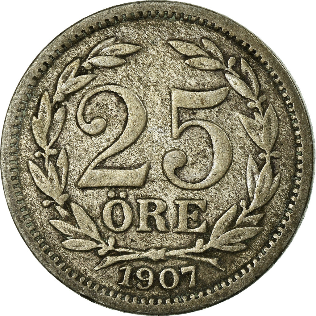 Coin, Sweden, Oscar II, 25 Öre, 1907, VF(30-35), Silver, KM:775