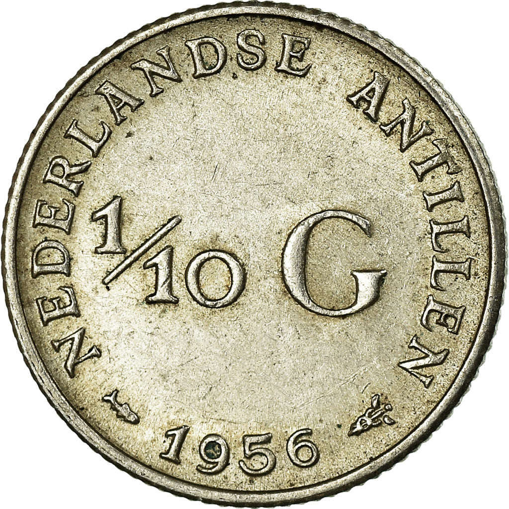 Coin, Netherlands Antilles, Juliana, 1/10 Gulden, 1956, AU(55-58), Silver, KM:3