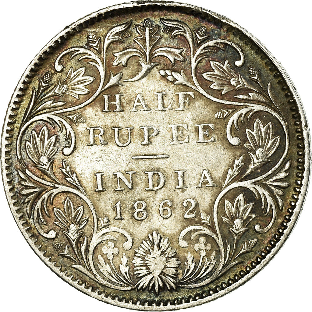 Coin, INDIA-BRITISH, Victoria, 1/2 Rupee, 1862, VF(30-35), Silver, KM:472