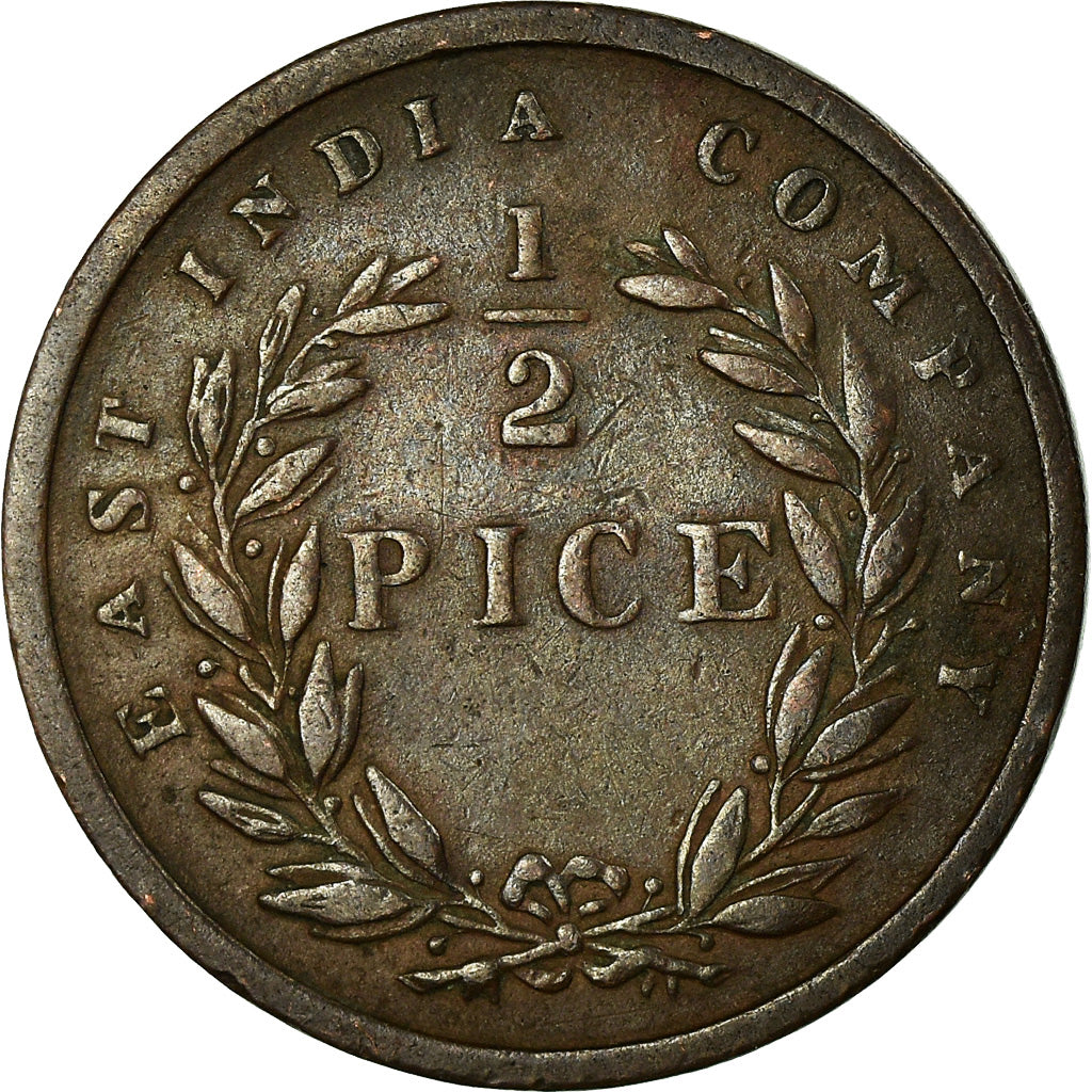 Coin, INDIA-BRITISH, 1/2 Pice, 1853, Calcutta, VF(30-35), Copper, KM:464
