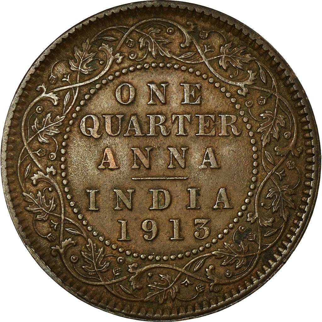 Coin, INDIA-BRITISH, George V, 1/4 Anna, 1913, EF(40-45), Bronze, KM:512