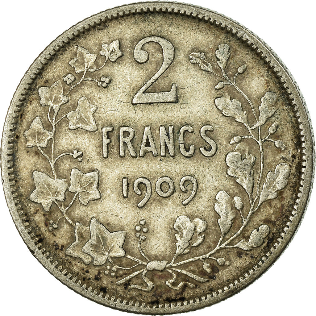Coin, Belgium, 2 Francs, 2 Frank, 1909, VF(30-35), Silver, KM:58.1