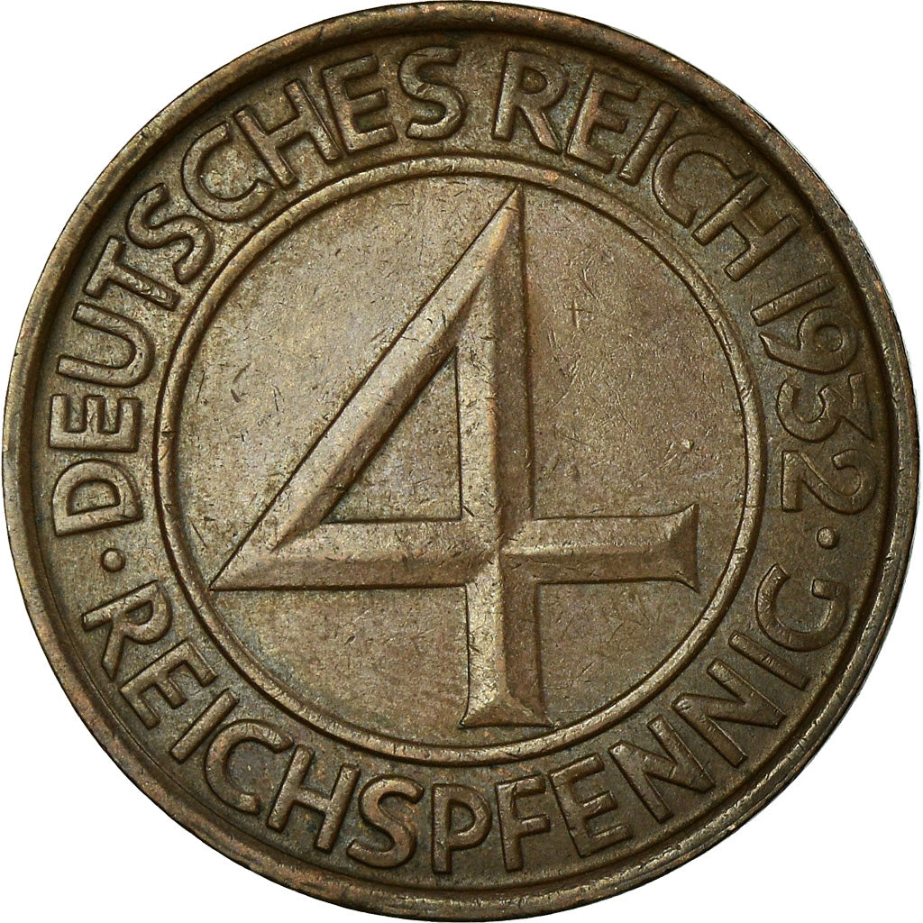 Münze, Deutschland, Weimarer Republik, 4 Reichspfennig, 1932, Karlsruhe, VZ