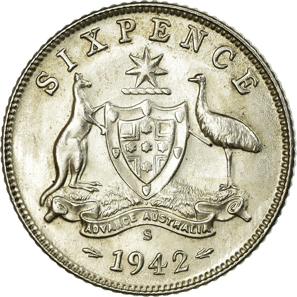 Coin, Australia, George VI, Sixpence, 1942, Melbourne, EF(40-45), Silver, KM:38