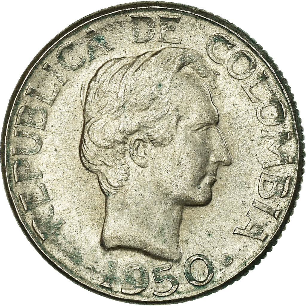 Moneta, Colombia, 10 Centavos, 1950, BB, Argento, KM:207.2