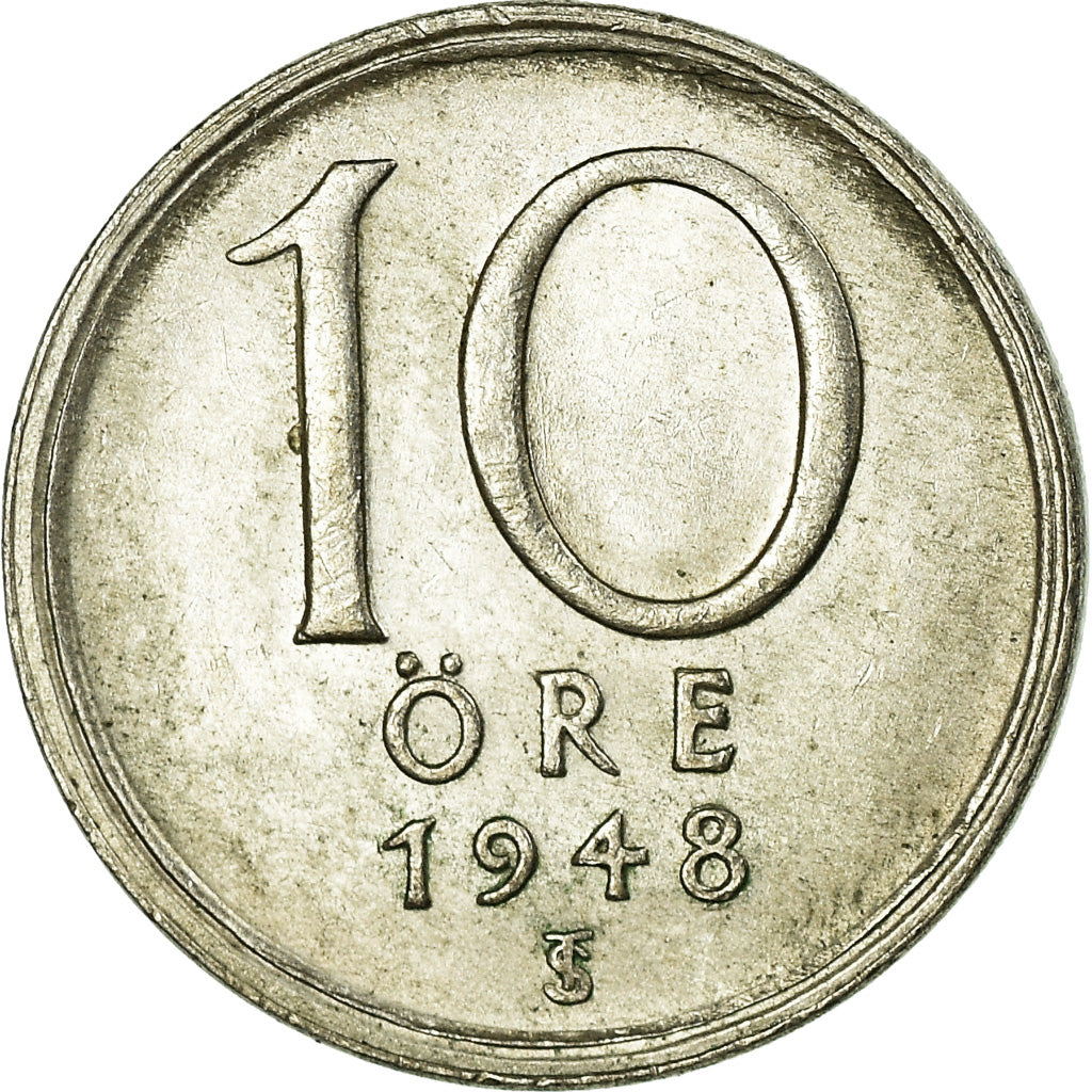 Coin, Sweden, Gustaf V, 10 Öre, 1948, VF(30-35), Silver, KM:813