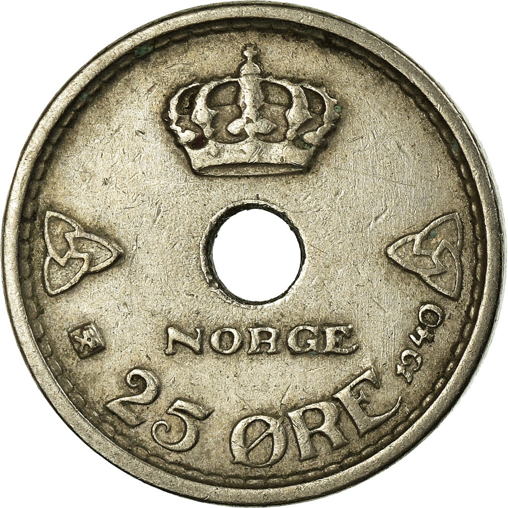 Moneda, Noruega, Haakon VII, 25 Öre, 1940, MBC, Cobre - níquel, KM:384