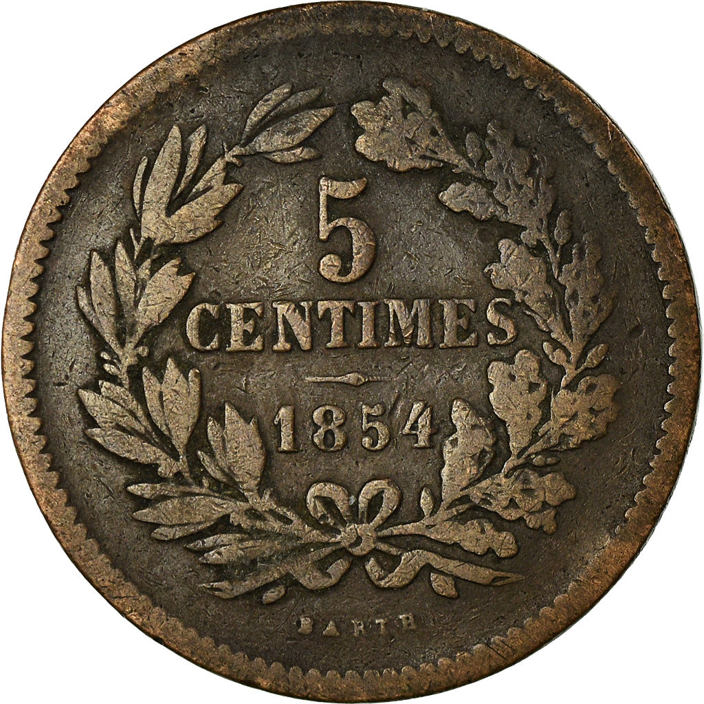 Coin, Luxembourg, William III, 5 Centimes, 1854, Utrecht, VF(30-35), Bronze