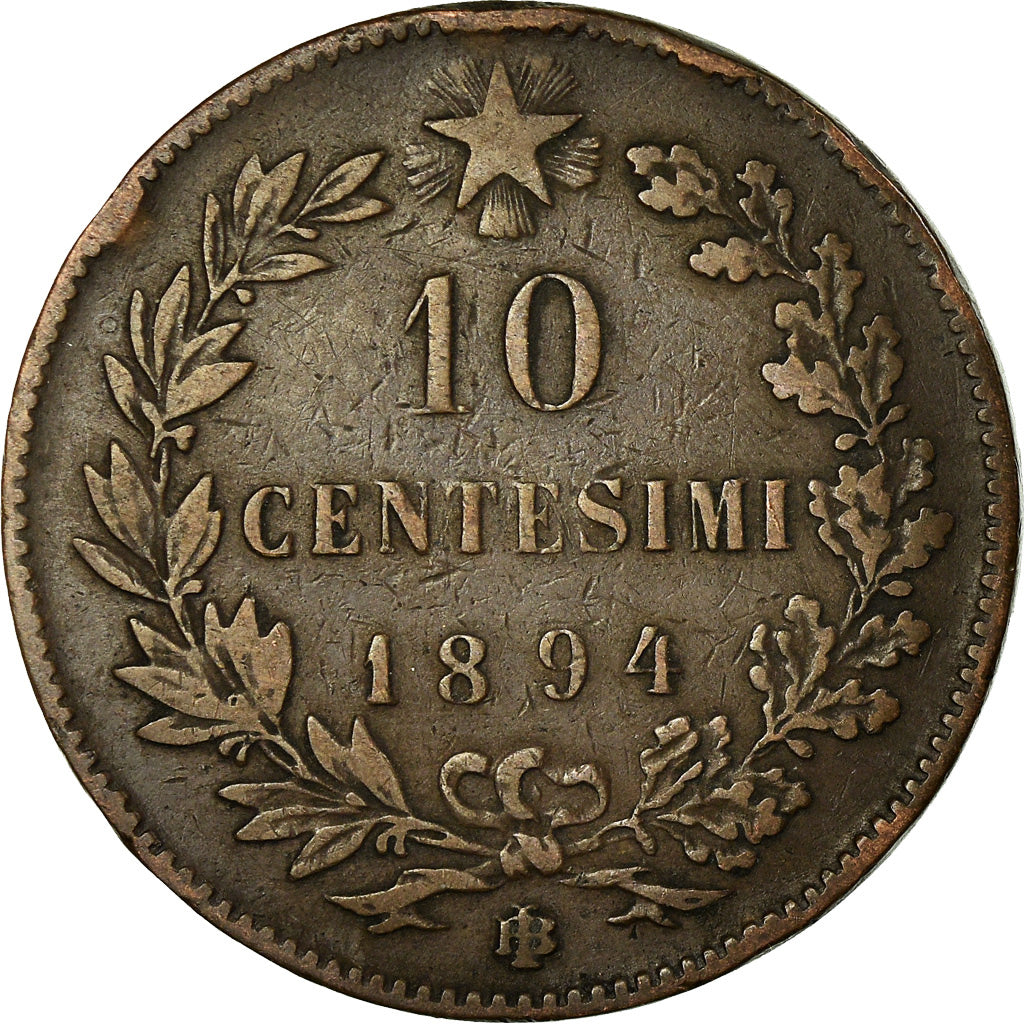 Coin, Italy, Umberto I, 10 Centesimi, 1894, Birmingham, VF(20-25), Copper