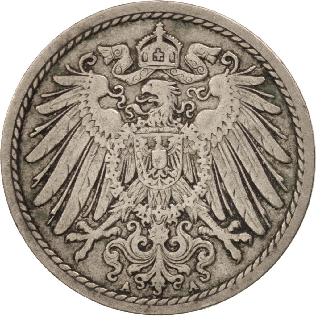GERMANY - EMPIRE, Wilhelm II, 5 Pfennig, 1902, Stuttgart, EF(40-45), KM 11