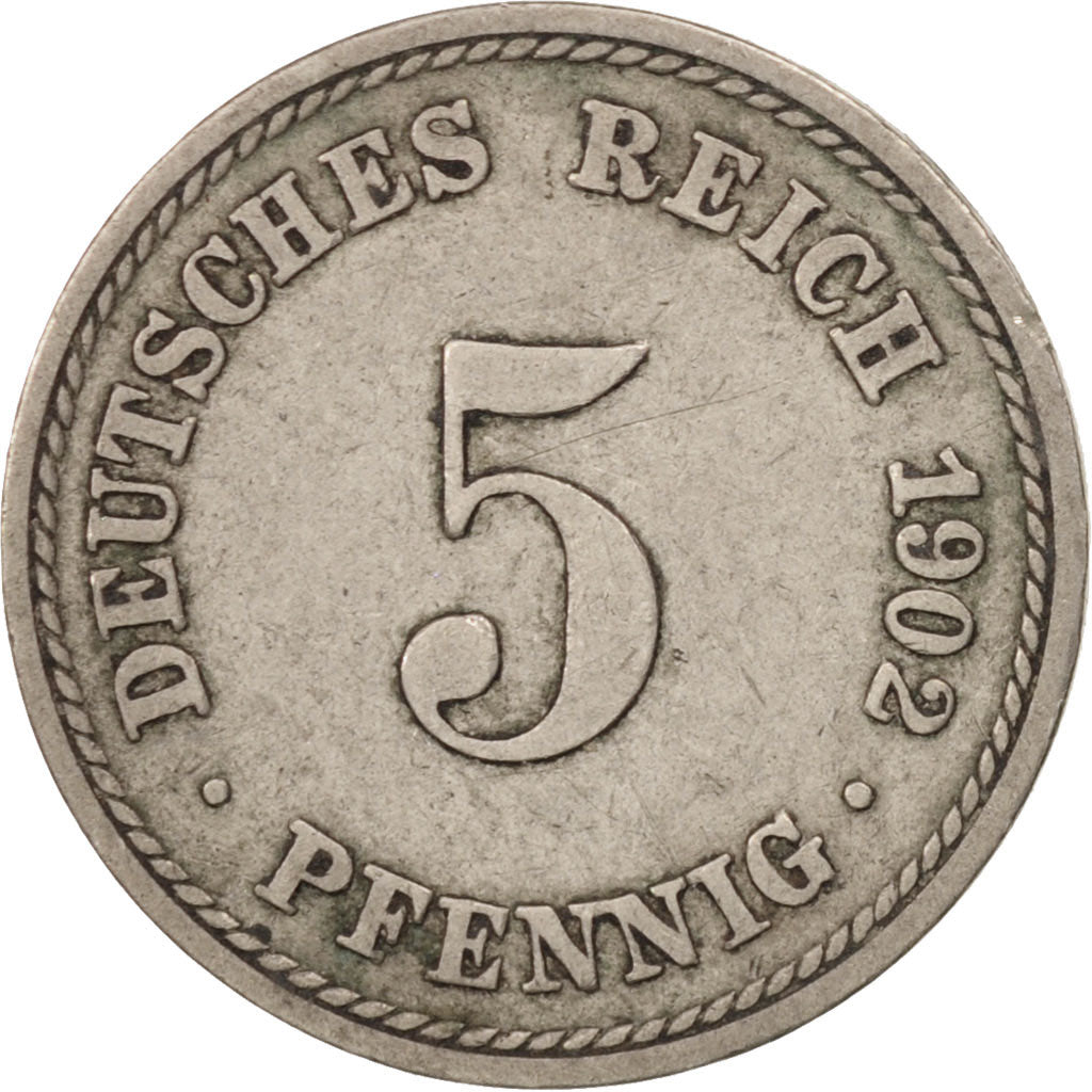 GERMANY - EMPIRE, Wilhelm II, 5 Pfennig, 1902, Stuttgart, EF(40-45), KM 11
