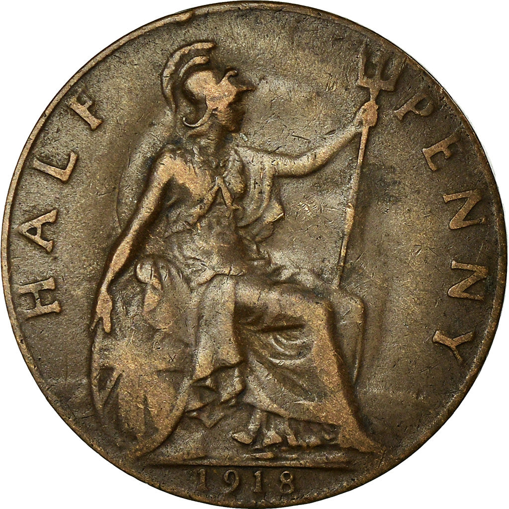 Coin, Great Britain, George V, 1/2 Penny, 1918, VF(30-35), Bronze, KM:809