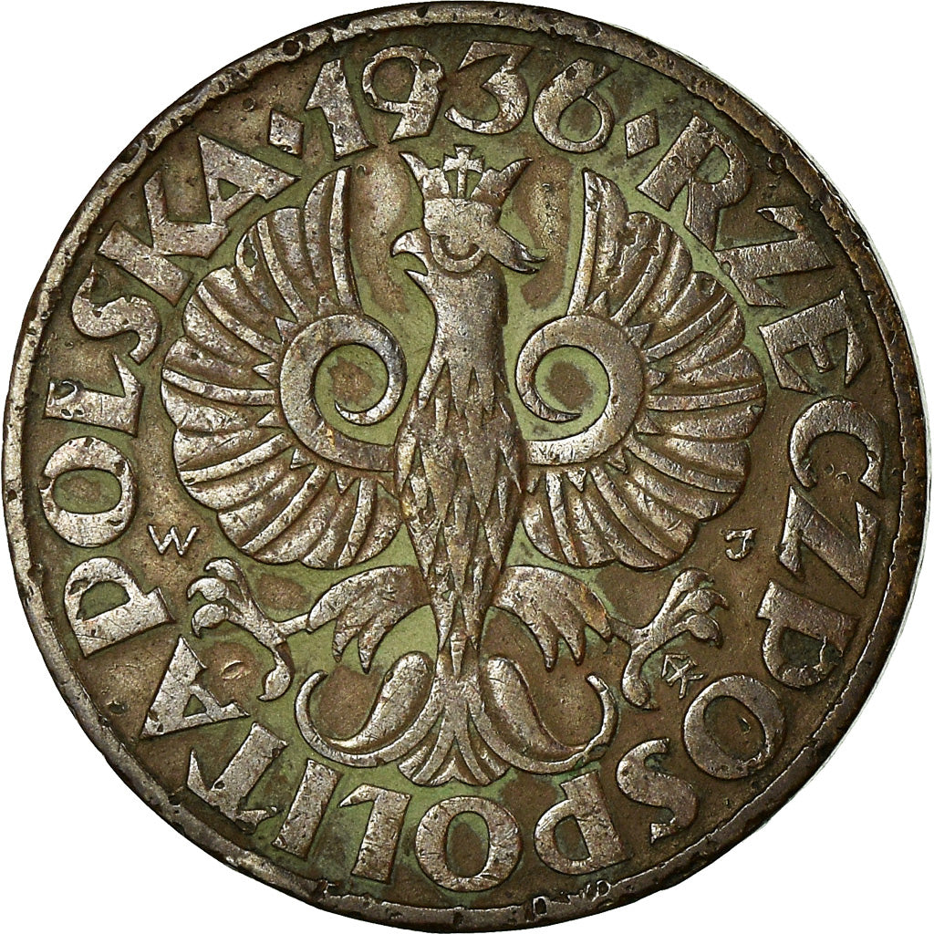 Münze, Polen, 5 Groszy, 1936, Warsaw, S+, Bronze, KM:10a