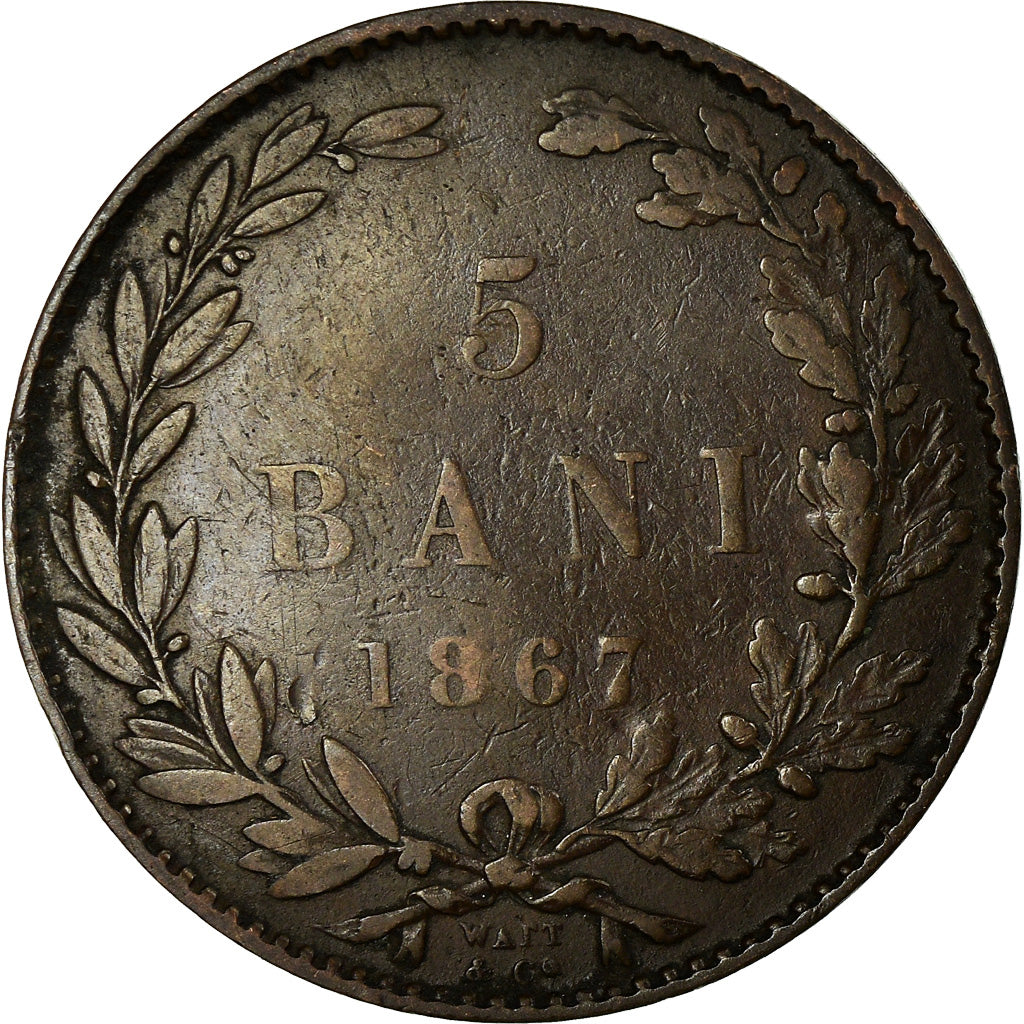 Coin, Romania, Carol I, 5 Bani, 1867, AU(50-53), Copper, KM:3.2
