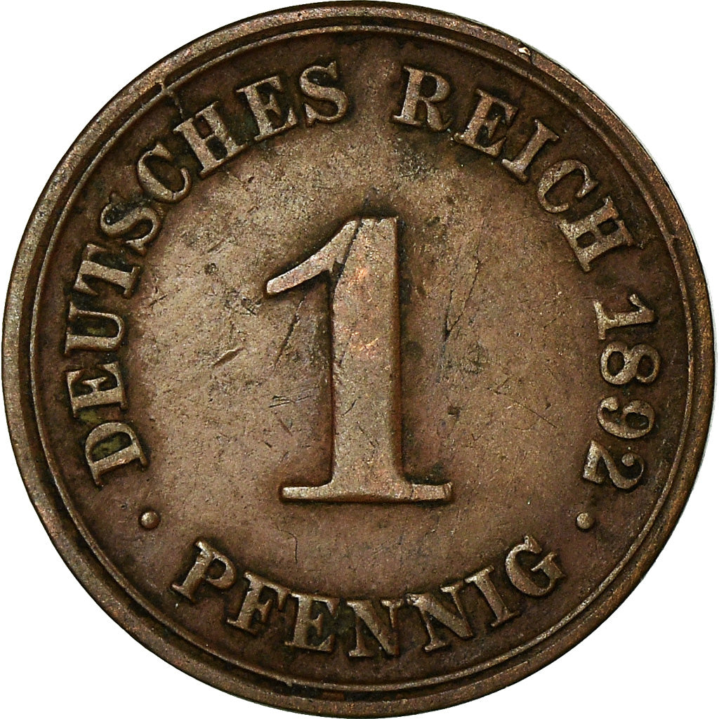 Coin, GERMANY - EMPIRE, Wilhelm II, Pfennig, 1892, Munich, EF(40-45), Copper