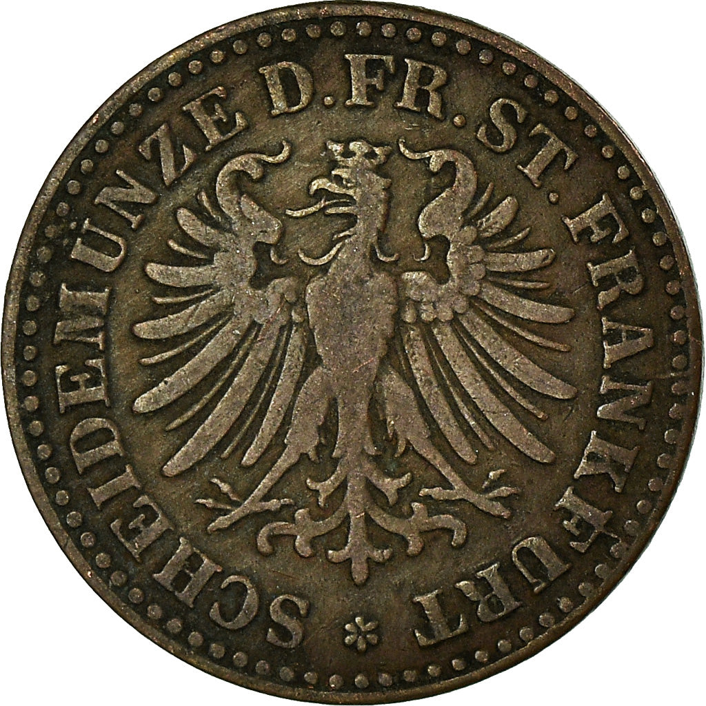 Coin, German States, FRANKFURT AM MAIN, Heller, 1863, EF(40-45), Copper, KM:356