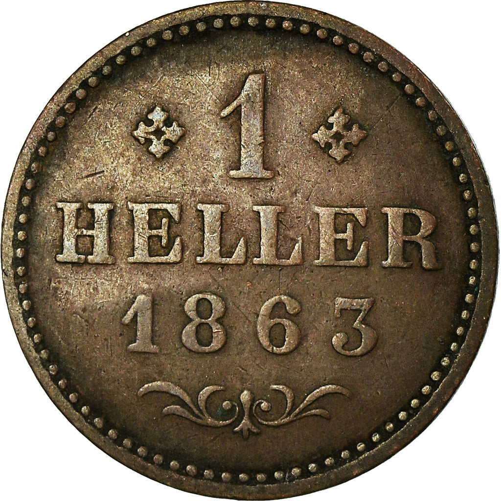 Coin, German States, FRANKFURT AM MAIN, Heller, 1863, EF(40-45), Copper, KM:356