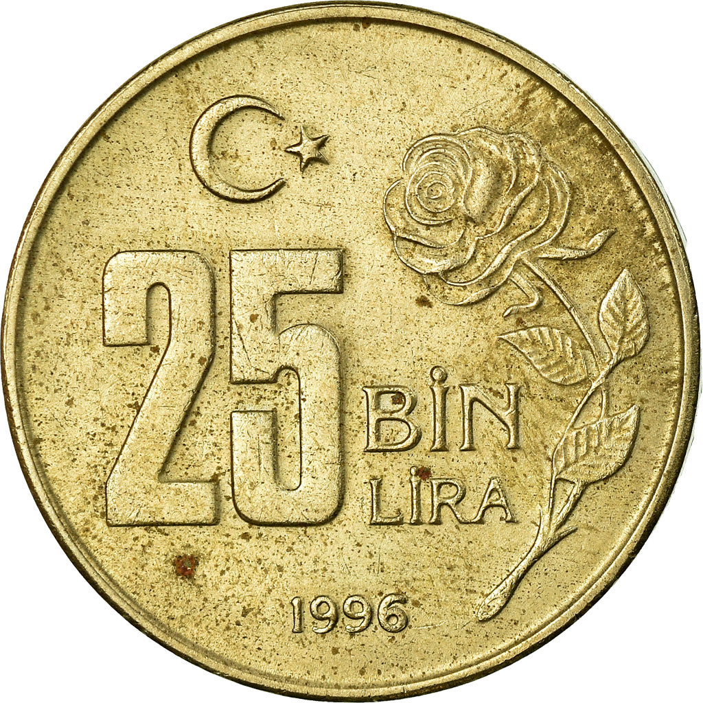 Moneta, Turcja, 25000 Lira, 25 Bin Lira, 1996, VF(30-35), Miedź-Nikiel-Cynk