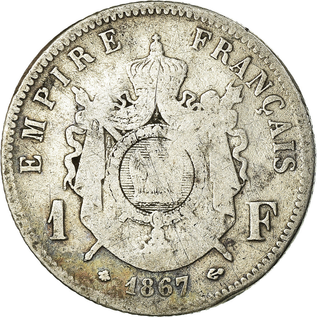 Munten, Frankrijk, Napoleon III, Napoléon III, Franc, 1867, Paris, ZG+, Zilver