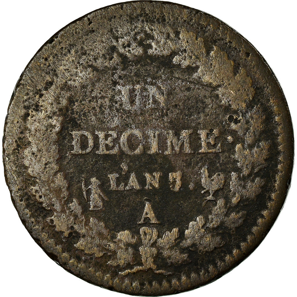 Coin, France, Dupré, Decime, AN 7/5, Paris, VG(8-10), Bronze, KM:644.1