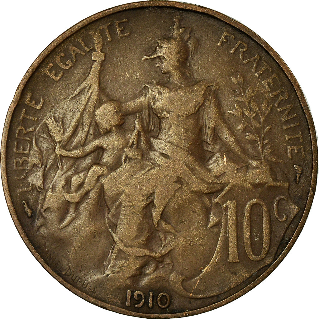Moneda, Francia, Dupuis, 10 Centimes, 1910, Paris, BC+, Bronce, KM:843