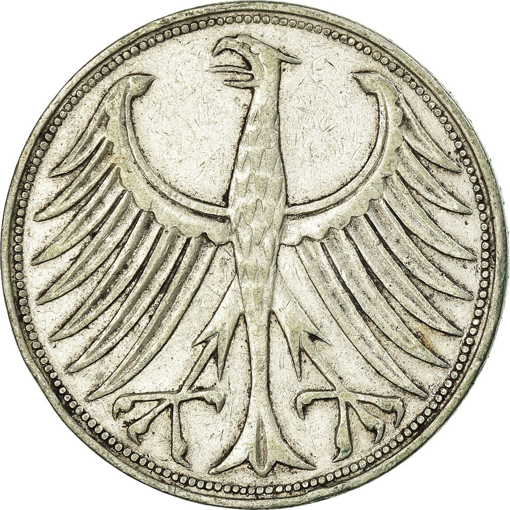 Coin, GERMANY - FEDERAL REPUBLIC, 5 Mark, 1951, Stuttgart, VF(30-35), Silver