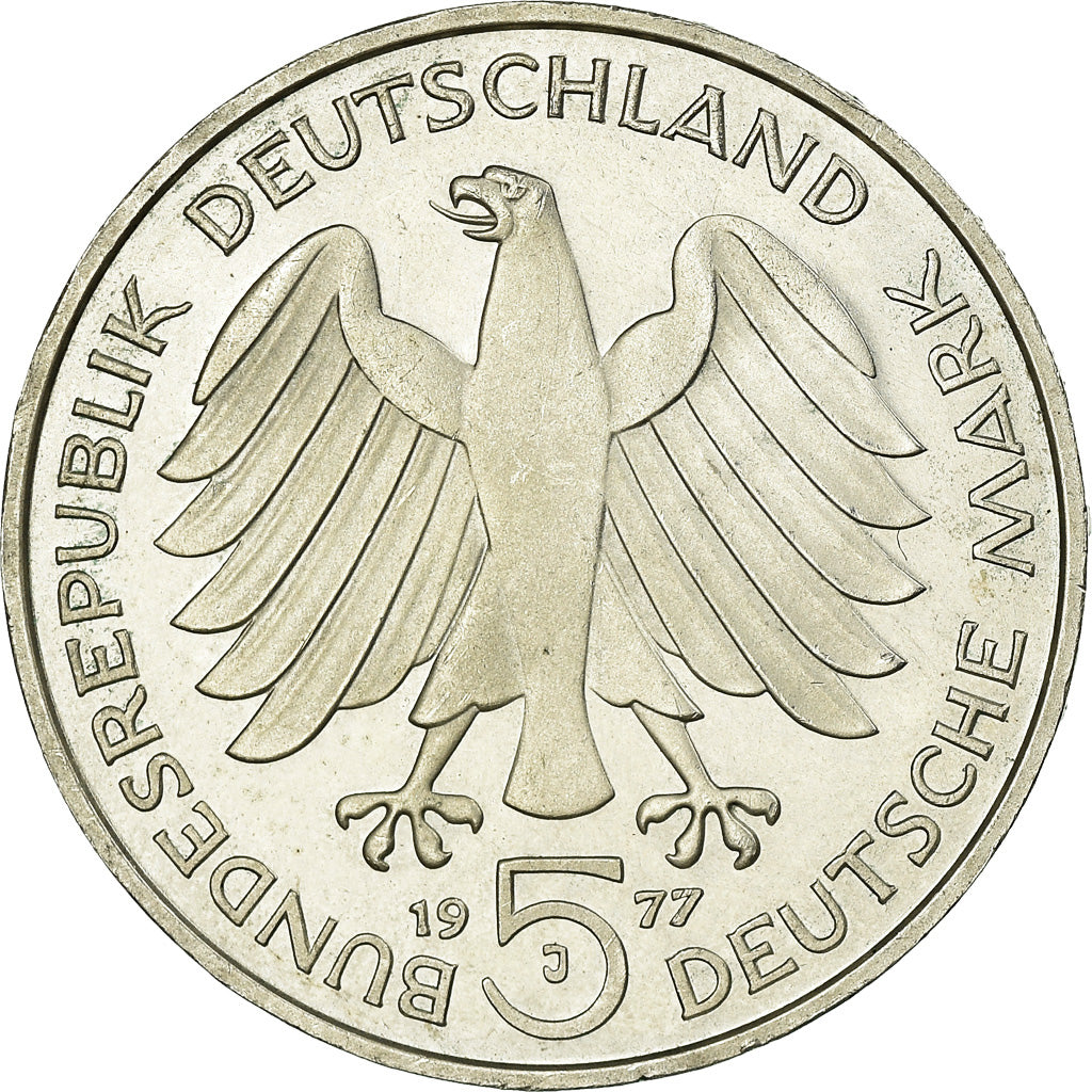 Moeda, ALEMANHA - REPÚBLICA FEDERAL, 5 Mark, 1977, Hamburg, Germany, Proof