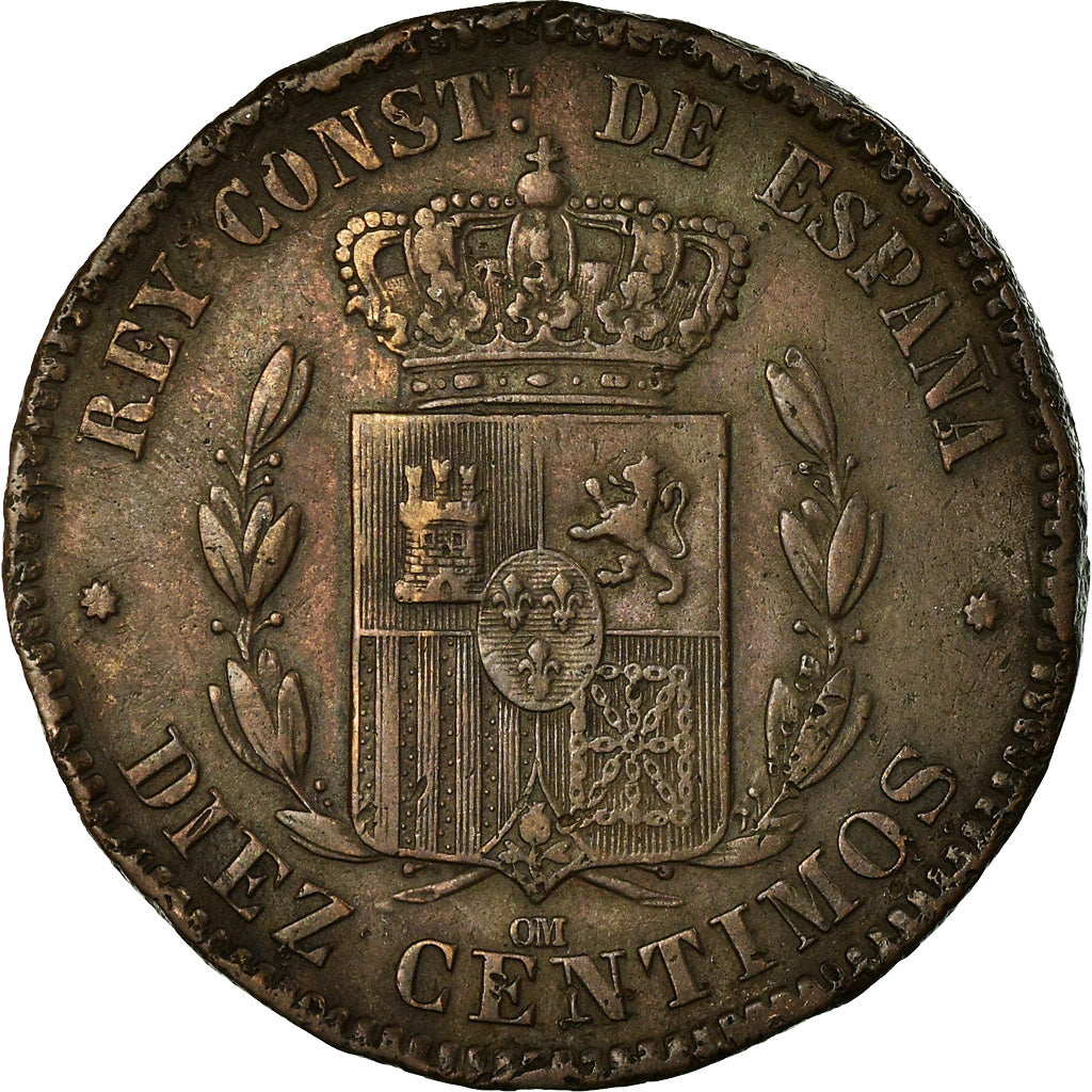 Moneta, Spagna, Alfonso XII, 10 Centimos, 1877, Madrid, MB+, Bronzo, KM:675