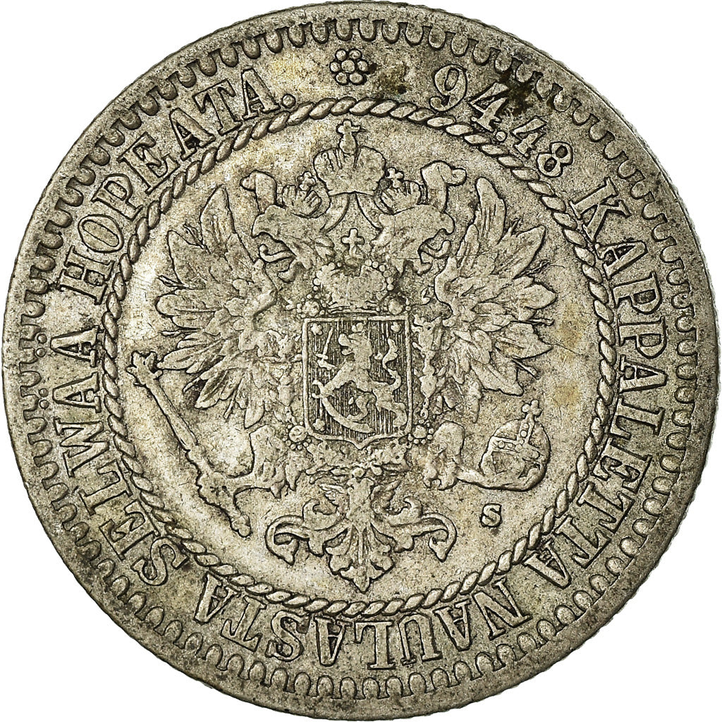 Coin, Finland, Alexander II, Markka, 1865, VF(30-35), Silver, KM:3.1