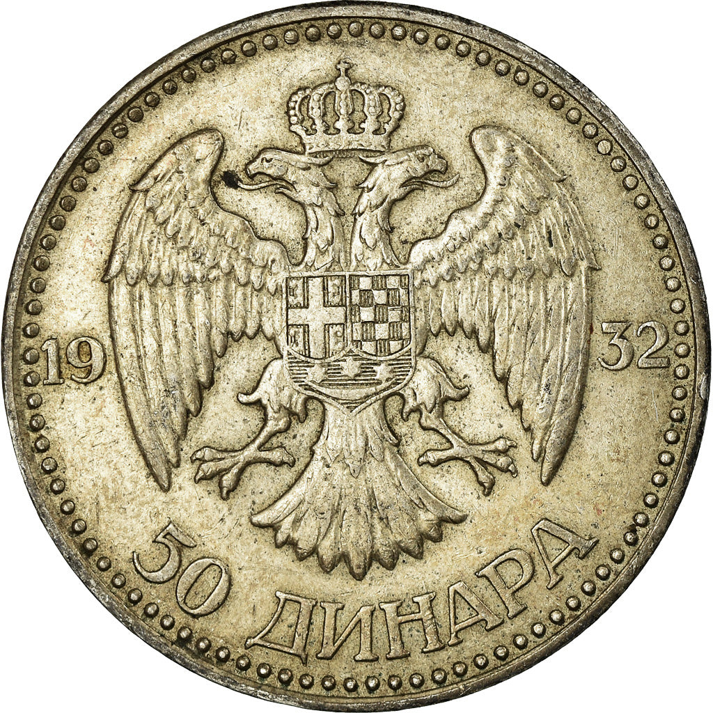 Münze, Jugoslawien, Alexander I, 50 Dinara, 1932, SS, Silber, KM:16