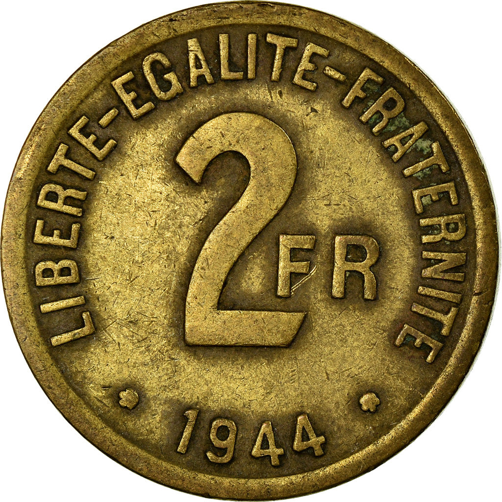 Monnaie, France, France Libre, 2 Francs, 1944, Philadelphie, TB+, Laiton