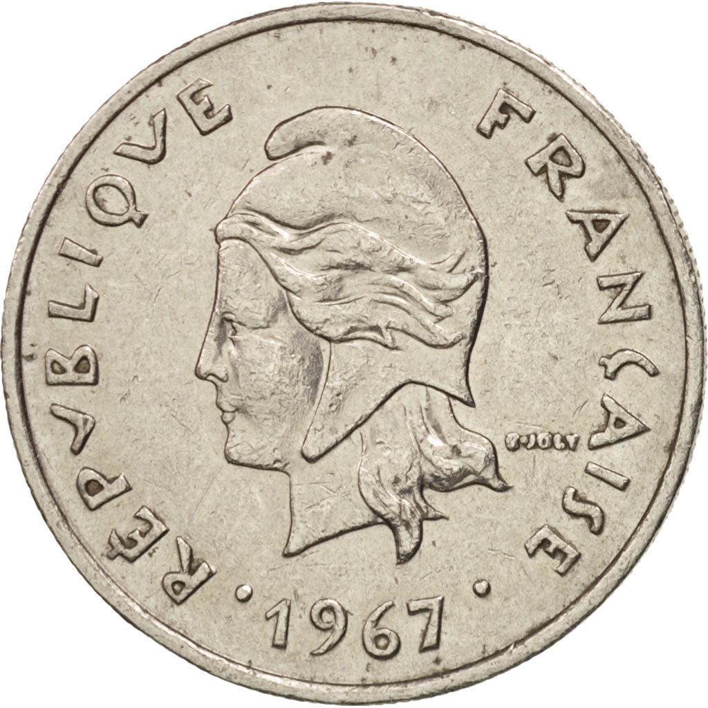 New Caledonia, 10 Francs, 1967, Paris, AU(50-53), Nickel, KM:5