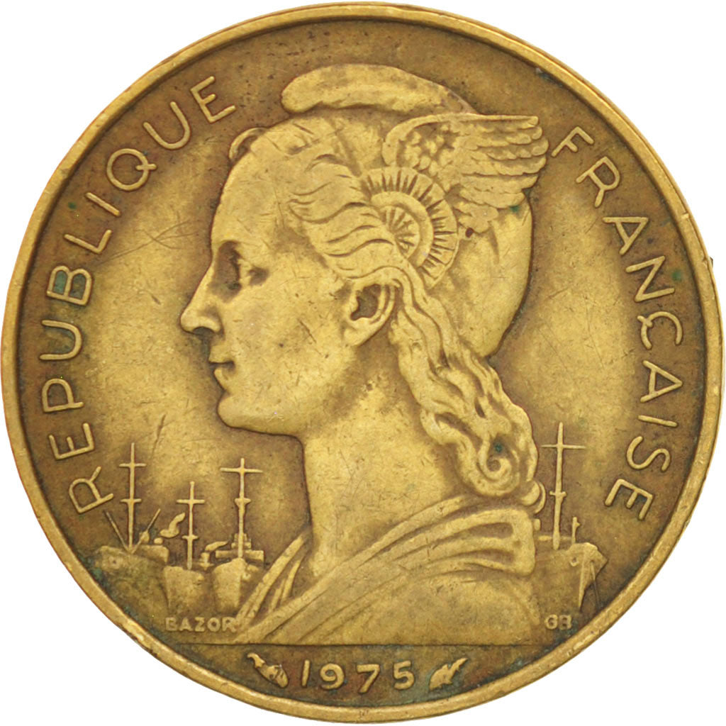 FRENCH AFARS & ISSAS, 20 Francs, 1975, Paris, EF(40-45), Aluminum-Bronze, KM:15