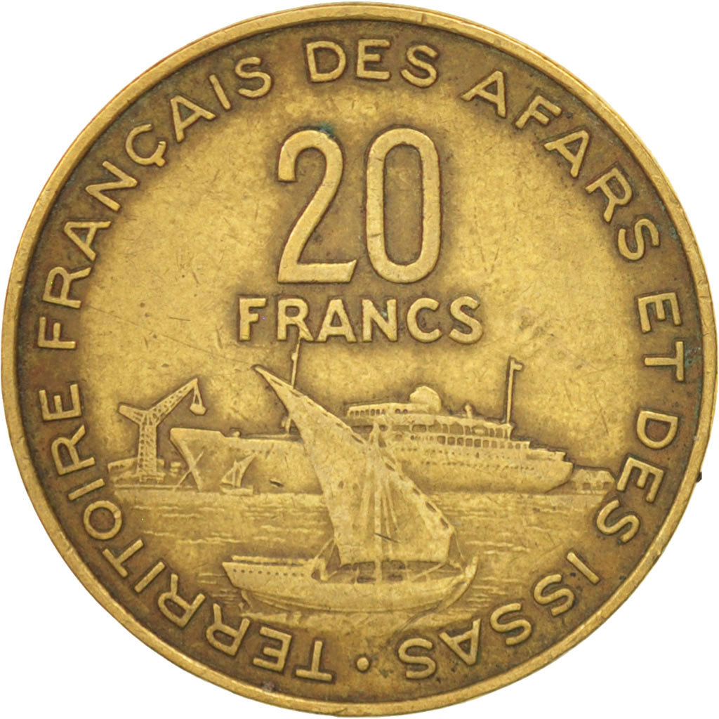 FRENCH AFARS & ISSAS, 20 Francs, 1975, Paris, EF(40-45), Aluminum-Bronze, KM:15