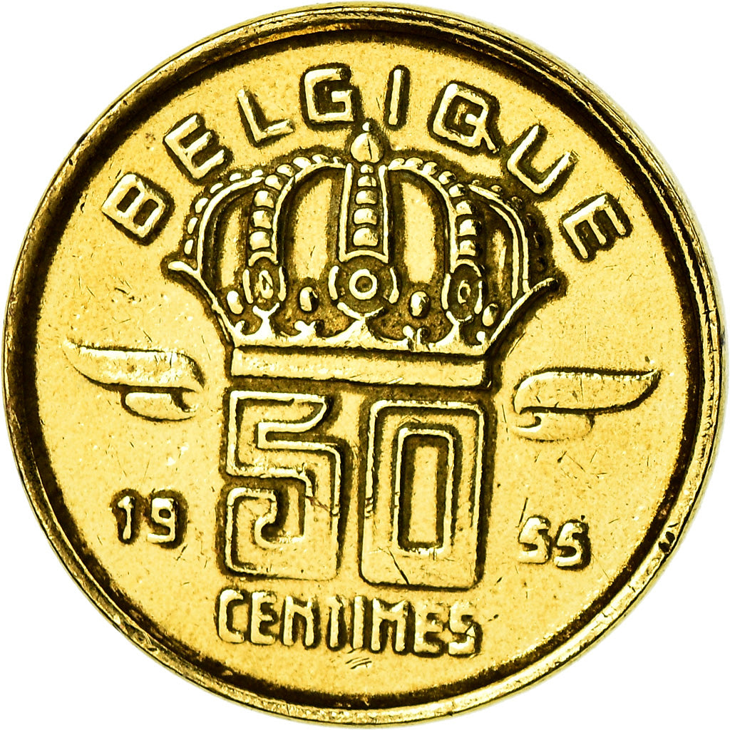Coin, Belgium, 50 Centimes, 1955, golden, VF(30-35), Bronze, KM:144