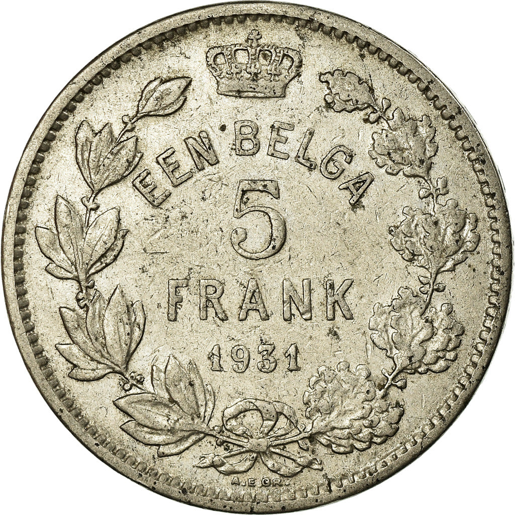 Coin, Belgium, 5 Francs, 5 Frank, 1931, VF(20-25), Nickel, KM:98