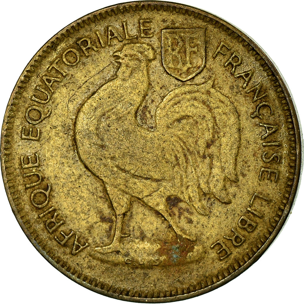 Moneda, África ecuatorial francesa, 50 Centimes, 1942, Pretoria, BC+, Latón