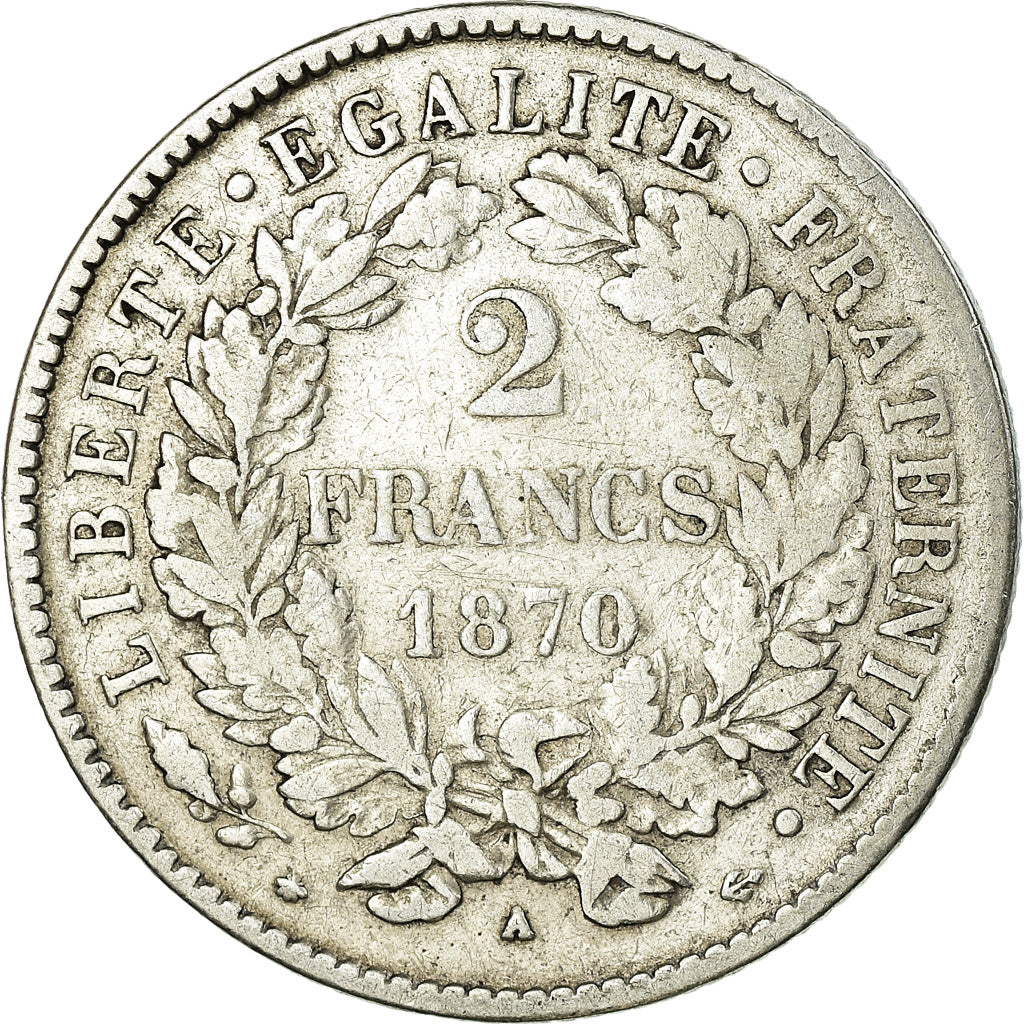 Coin, France, Napoleon III, Cérès, 2 Francs, 1870, Paris, VF(20-25), Silver
