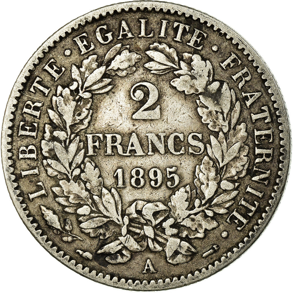 Coin, France, Cérès, 2 Francs, 1895, Paris, VF(20-25), Silver, KM:817.1