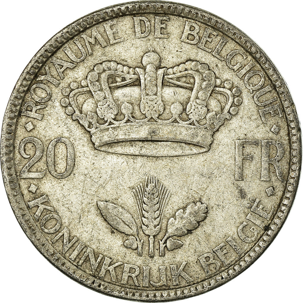 Moneta, Belgio, 20 Francs, 20 Frank, 1935, MB+, Argento, KM:105