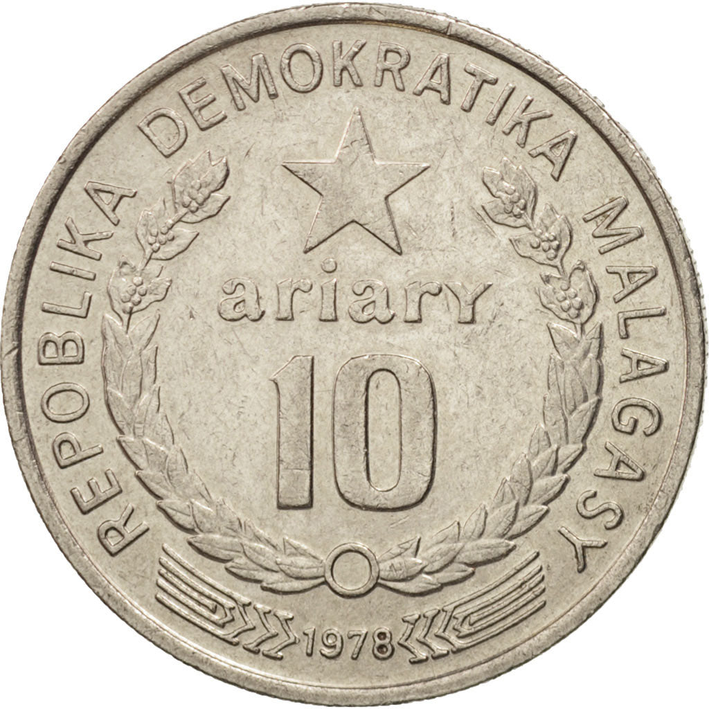 Moneta, Madagascar, 10 Ariary, 1978, British Royal Mint, BB+, Nichel, KM:13